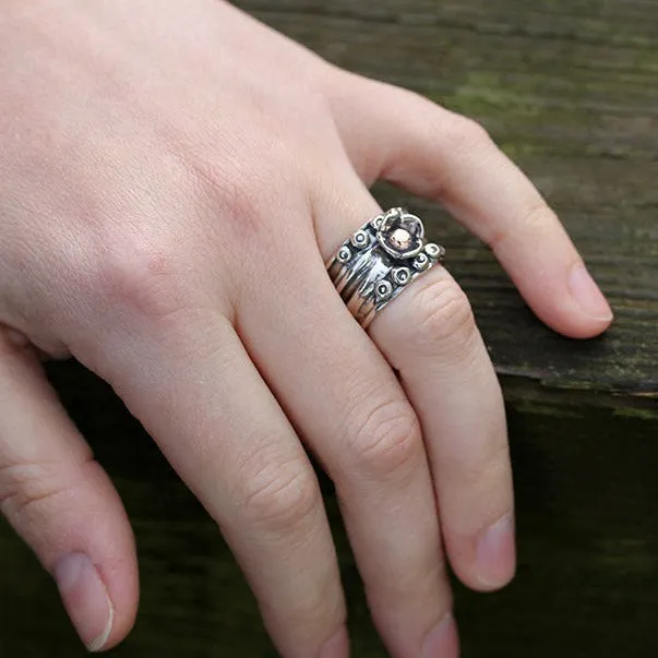 Wide Nordic with Rose Gold Ball in Flower Ring